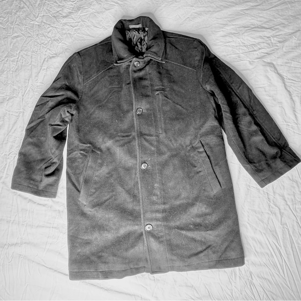 Unbranded Black Wool Blend Coat Waist Cinch Mid Length Womens Size 44L